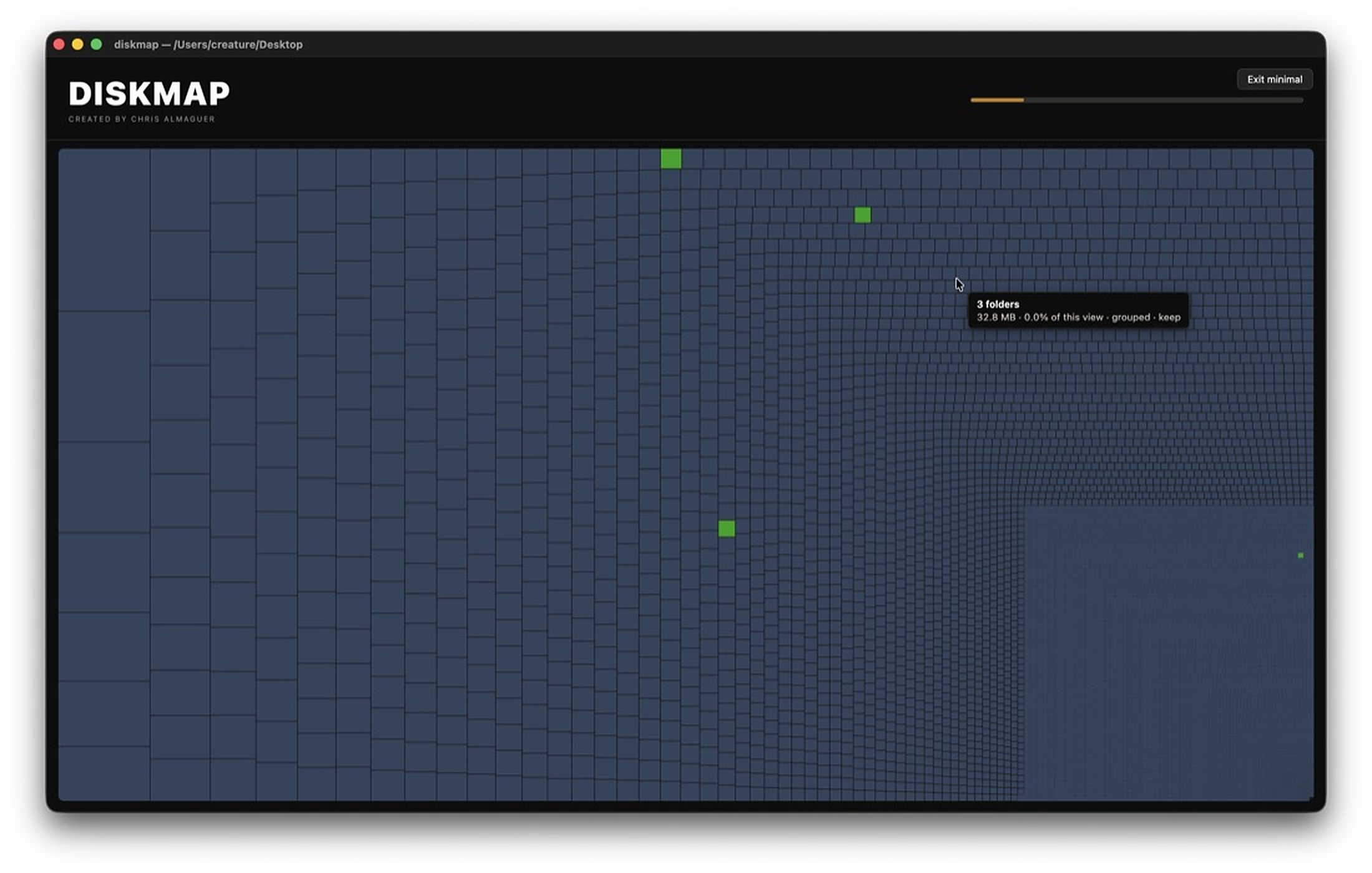 Disk Map. The treemap zoomed into one branch, individual files resolving as separate blocks.
